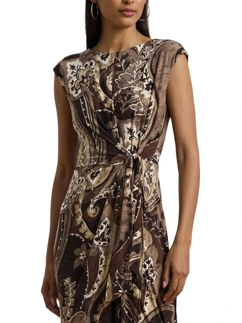 Ralph Lauren Brown Paisley Tie-Waist Midi Dress size 14 NWT - Picture 6 of 7